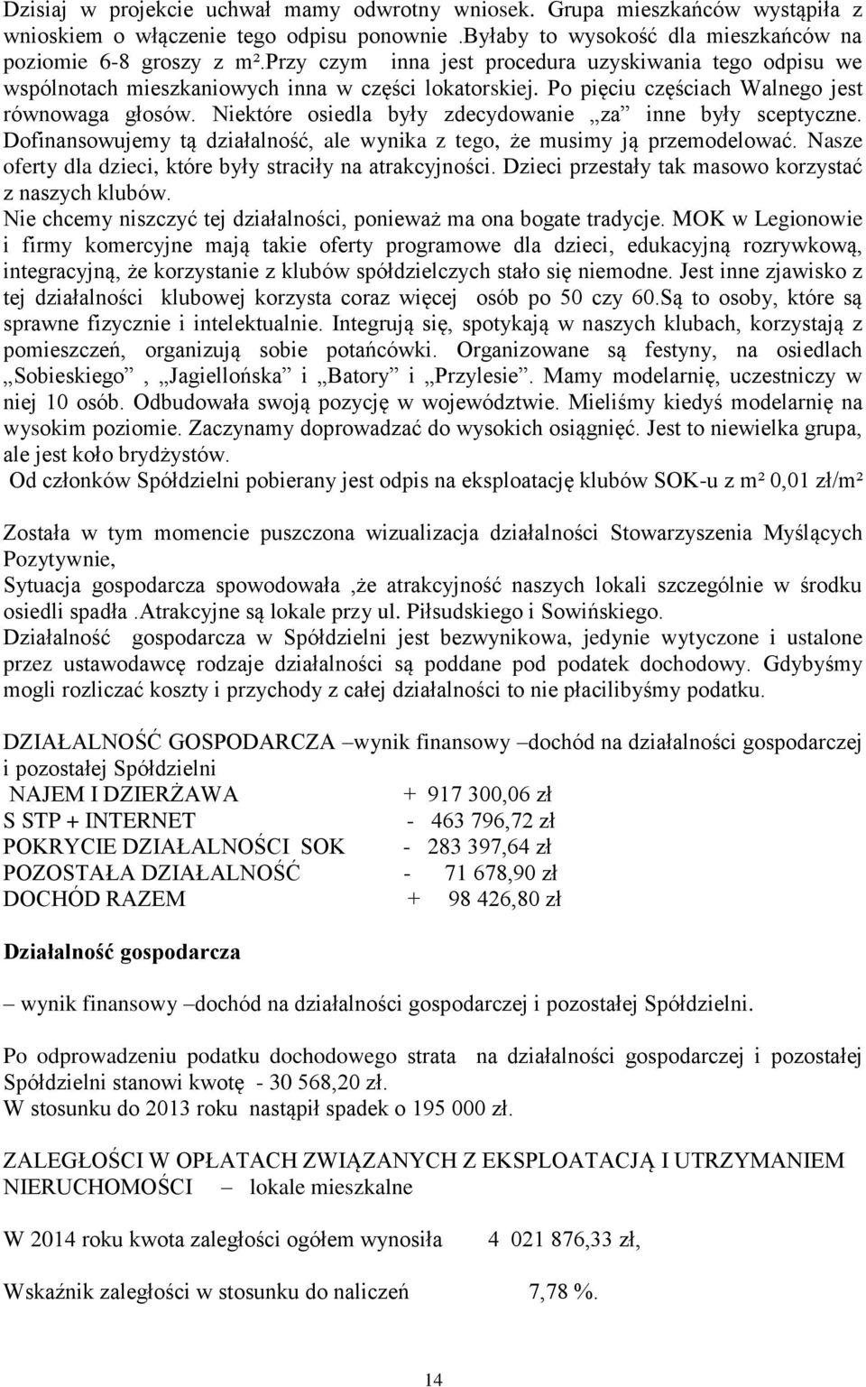 Niektóre osiedla były zdecydowanie za inne były sceptyczne. Dofinansowujemy tą działalność, ale wynika z tego, że musimy ją przemodelować.