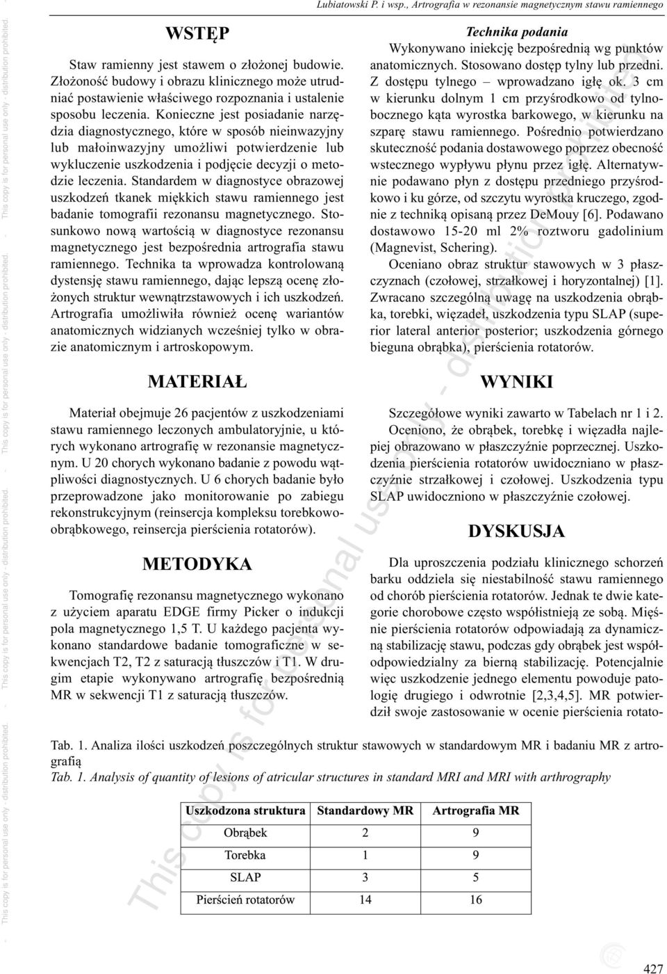 Standardem w diagnostyce obrazowej uszkodzeń tkanek miękkich stawu ramiennego jest badanie tomografii rezonansu magnetycznego.