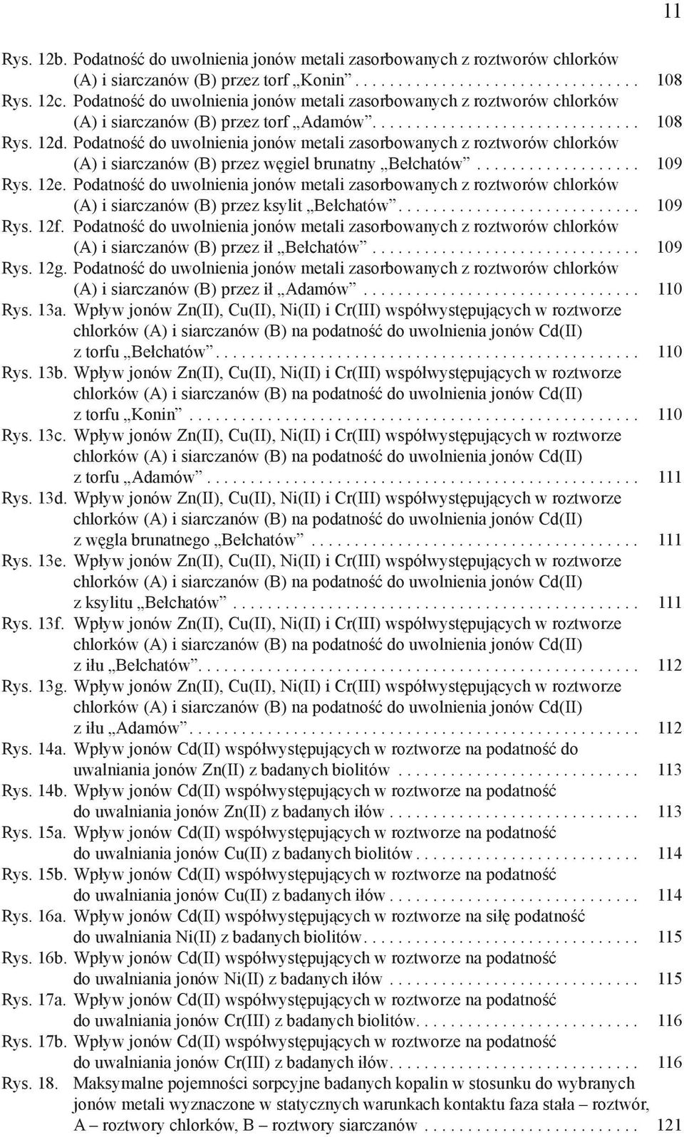 Podatność do uwolnienia jonów metali zasorbowanych z roztworów chlorków (A) i siarczanów (B) przez węgiel brunatny Bełchatów... 109 Rys. 12e.