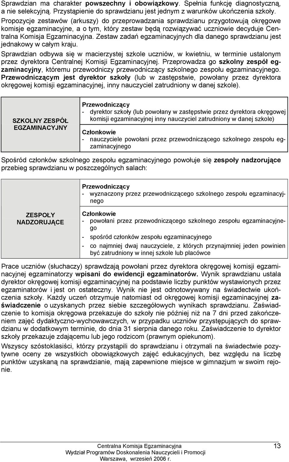 Zestaw zadań egzaminacyjnych dla danego sprawdzianu jest jednakowy w całym kraju.