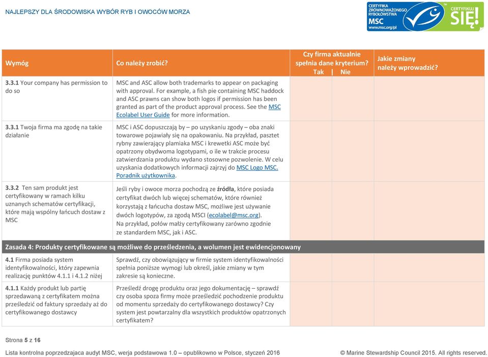 See the MSC Ecolabel User Guide for more information. 3.3.1 Twoja firma ma zgodę na takie działanie MSC i ASC dopuszczają by po uzyskaniu zgody oba znaki towarowe pojawiały się na opakowaniu.
