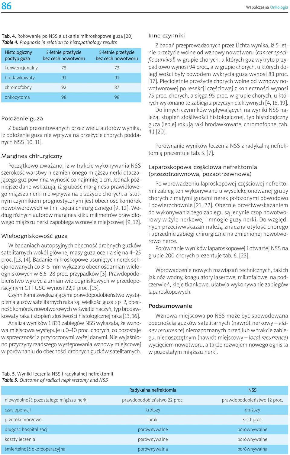 chromofobny 92 87 onkocytoma 98 98 Po³o enie guza Z badañ prezentowanych przez wielu autorów wynika, i po³o enie guza nie wp³ywa na prze ycie chorych poddanych NSS [10, 11].