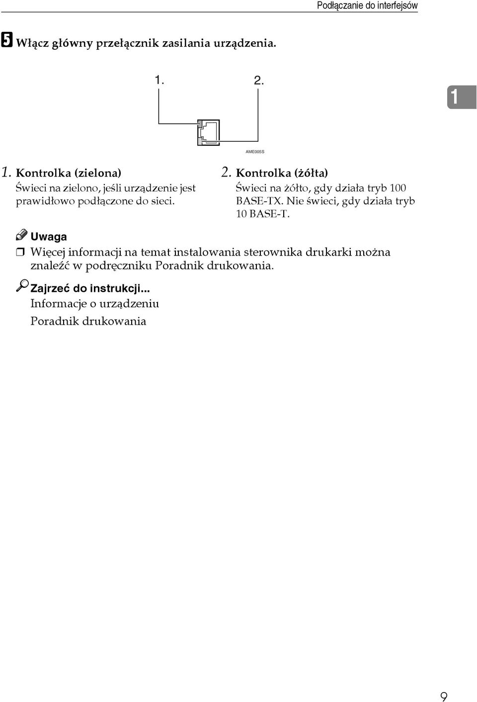 Kontrolka (åóâta) Ãwieci na åóâto, gdy dziaâa tryb 100 BASE-TX. Nie ãwieci, gdy dziaâa tryb 10 BASE-T.