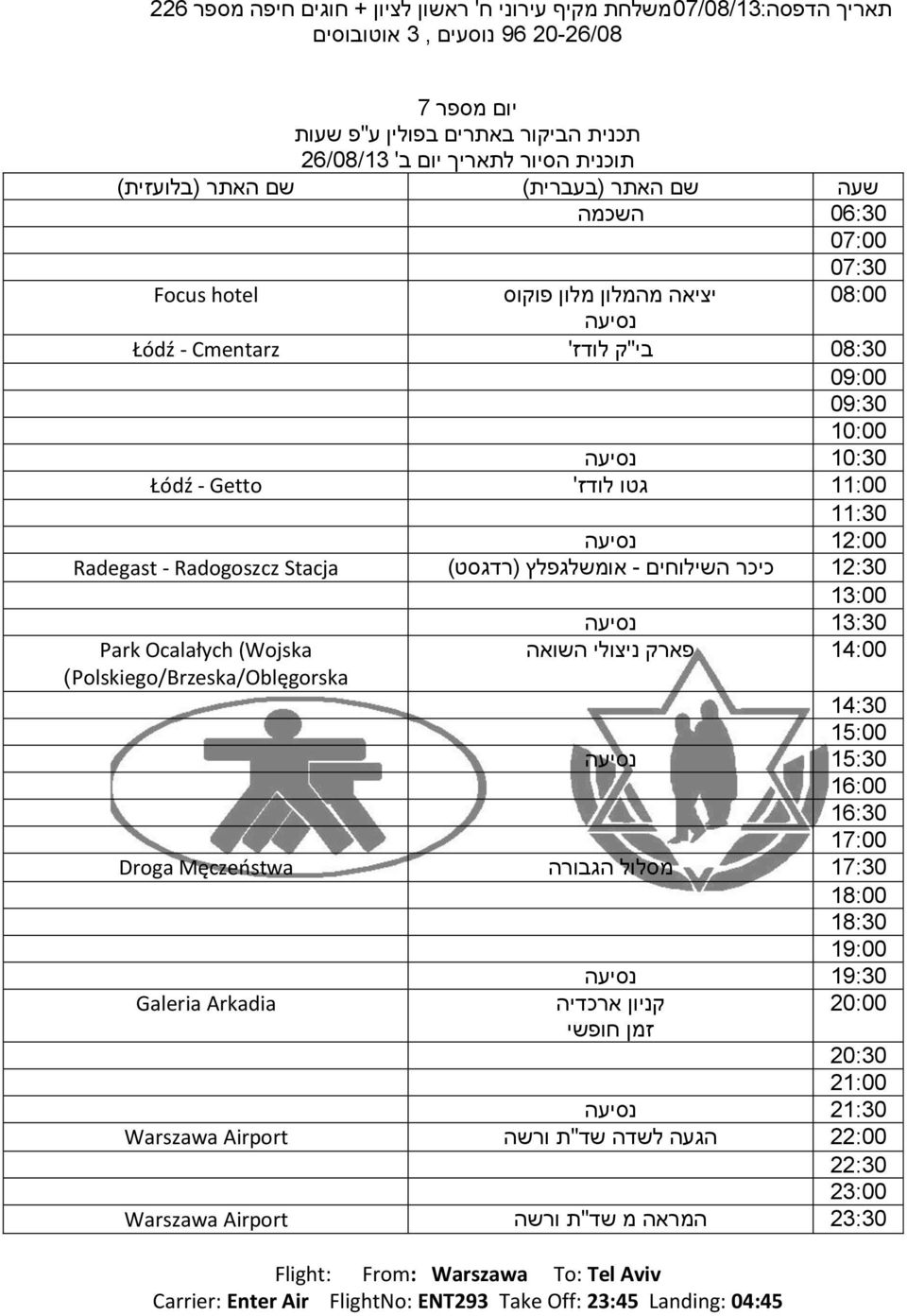 מלון פוקוס בי"ק לודז' גטו לודז' כיכר השילוחים - אומשלגפלץ )רדגסט( פארק ניצולי השואה מסלול הגבורה קניון ארכדיה זמן חופשי הגעה