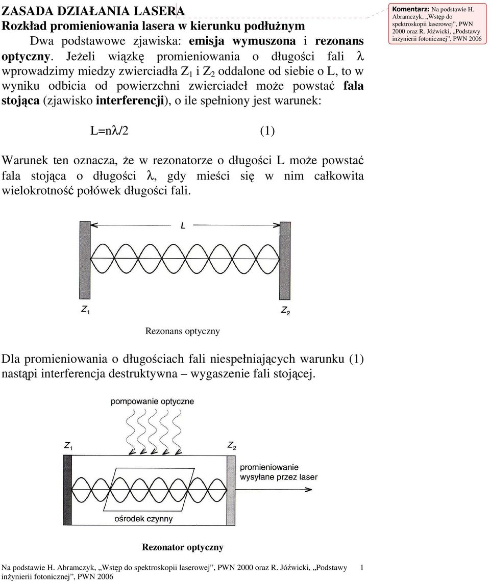 interferencji), o ile spełniony jest warunek: Komentarz: Na podstawie H. Abramczyk, Wstęp do spektroskopii laserowej, PWN 2000 oraz R.