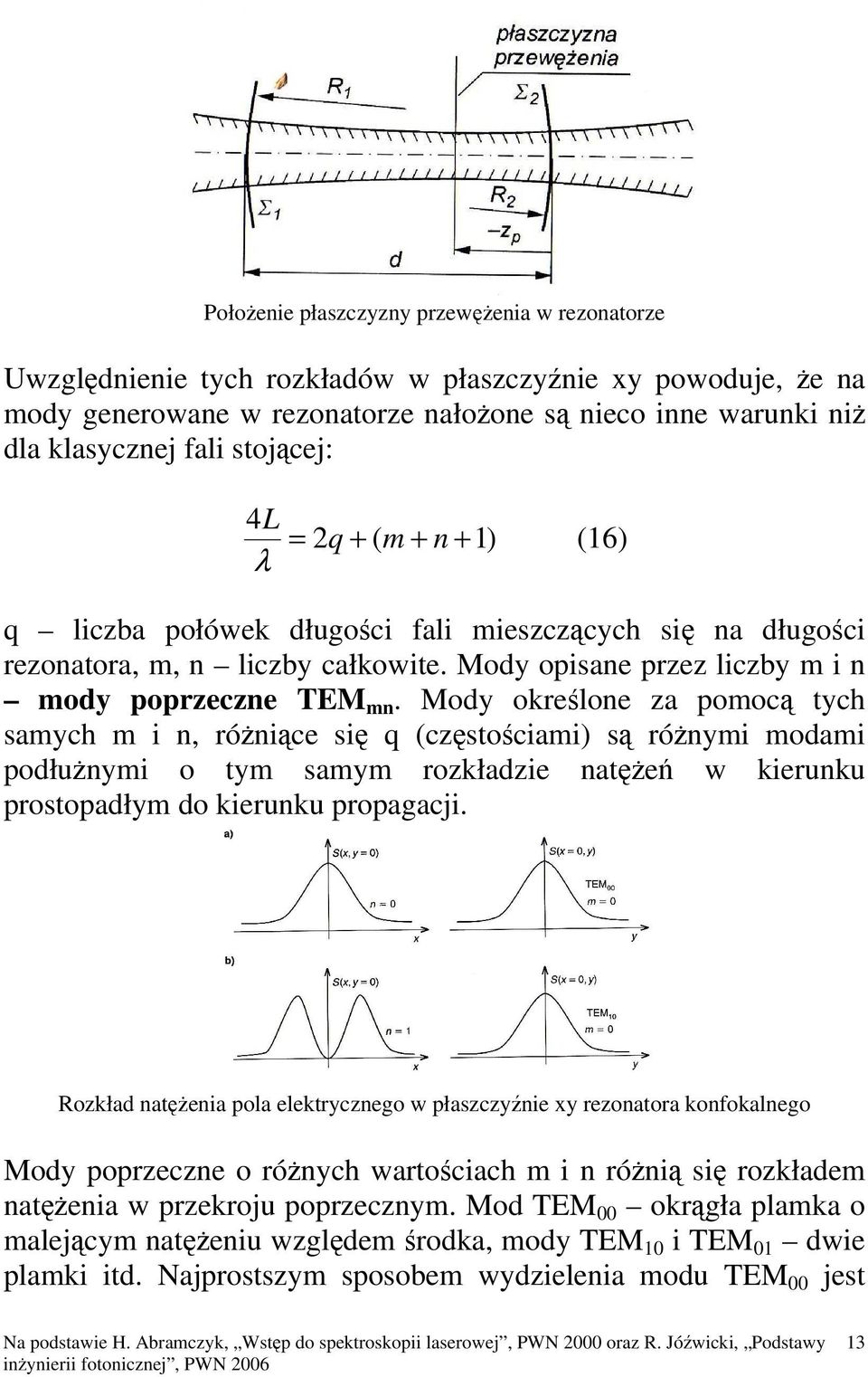 Mody określone za pomocą tych samych m i n, różniące się q (częstościami) są różnymi modami podłużnymi o tym samym rozkładzie natężeń w kierunku prostopadłym do kierunku propagacji.