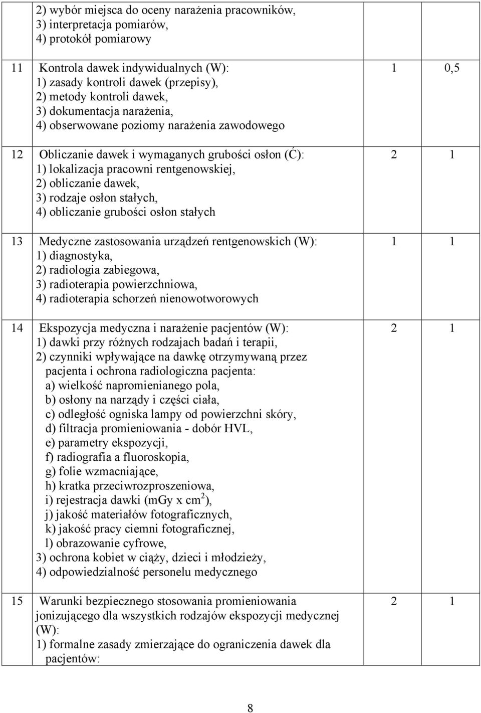 osłon stałych, 4) obliczanie grubości osłon stałych 13 Medyczne zastosowania urządzeń rentgenowskich (W): 1) diagnostyka, 2) radiologia zabiegowa, 3) radioterapia powierzchniowa, 4) radioterapia