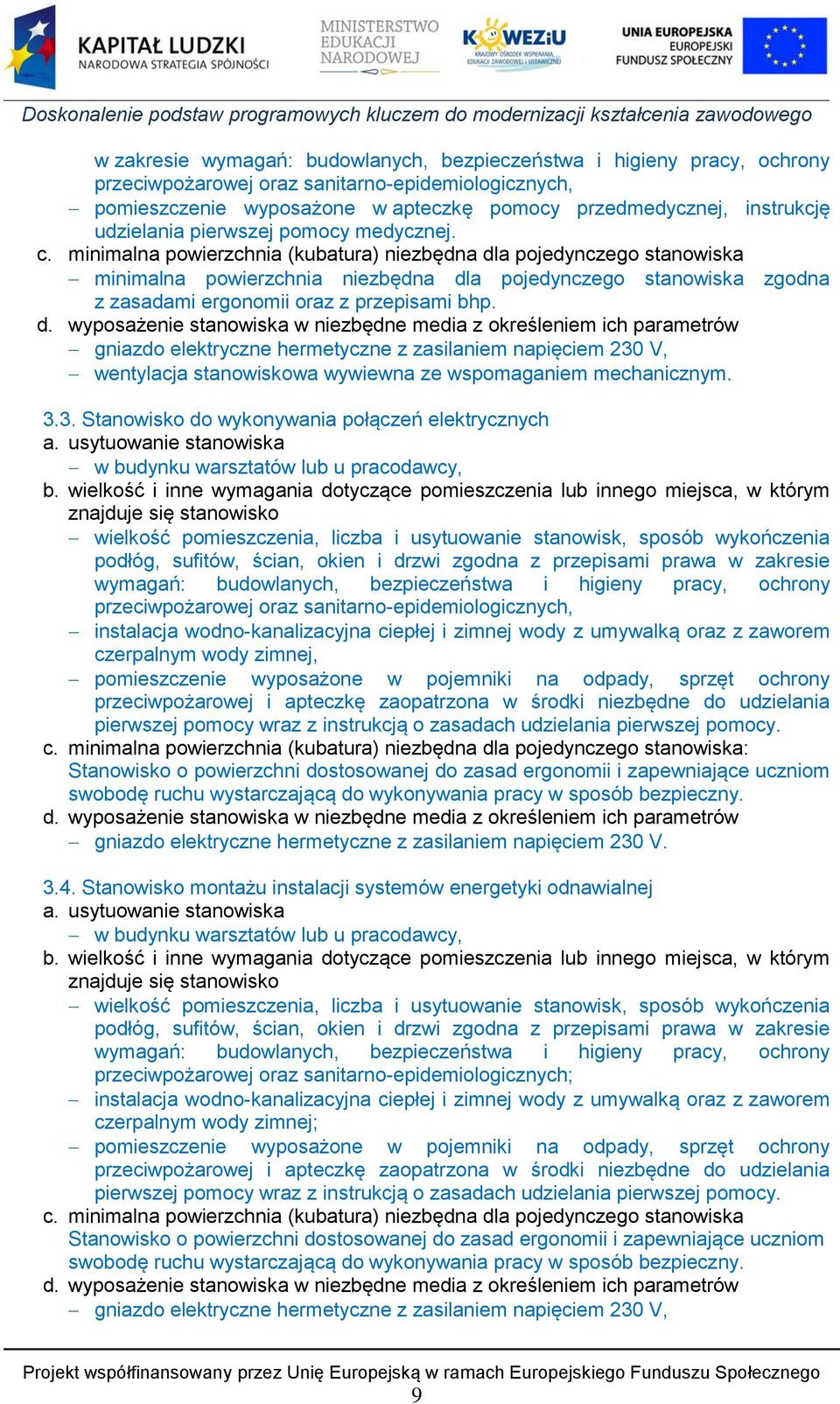 minimalna powierzchnia (kubatura) niezbędna dl