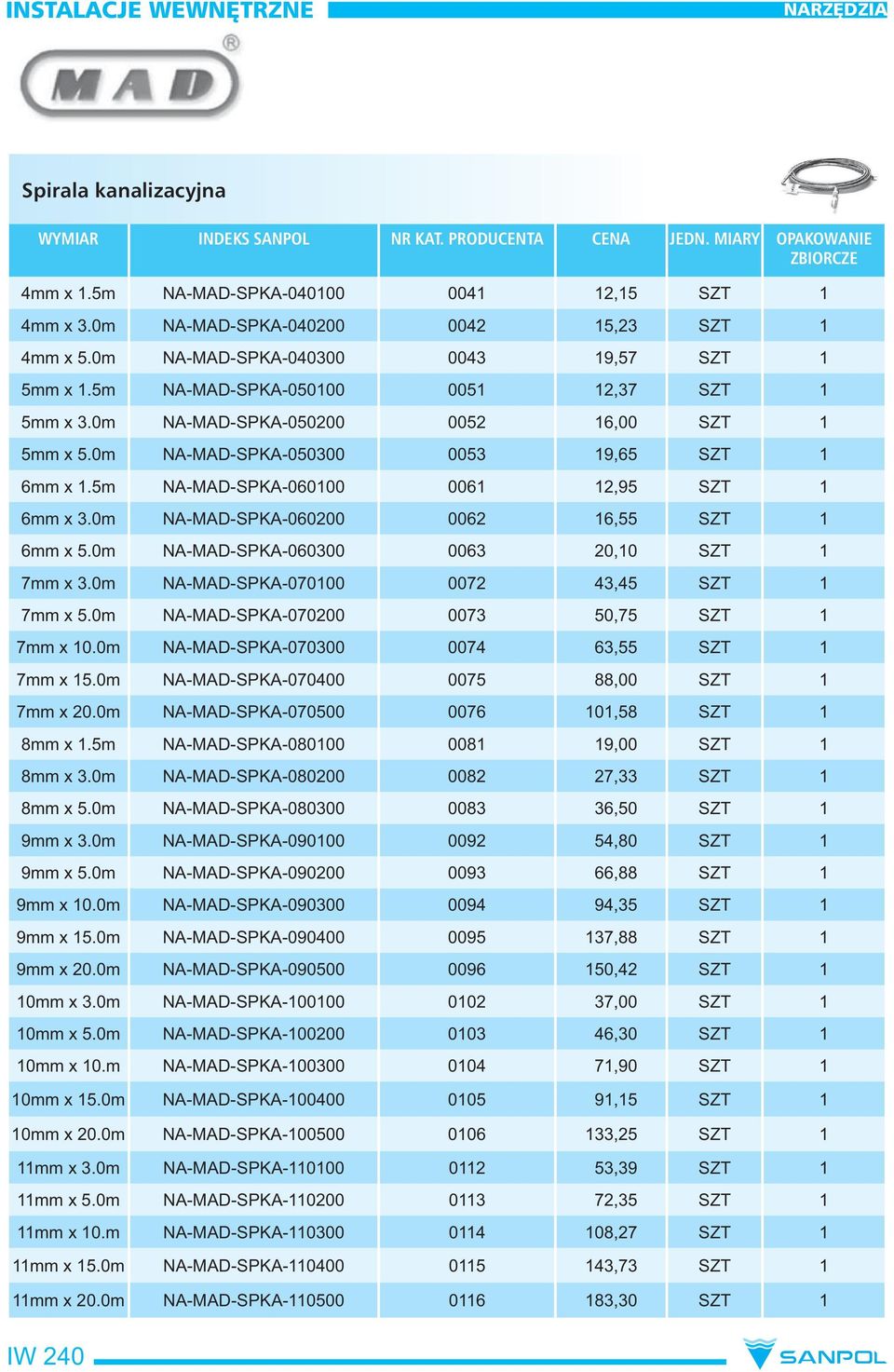 5m NA-MAD-SPKA-060100 0061 12,95 SZT 1 6mm x 3.0m NA-MAD-SPKA-060200 0062 16,55 SZT 1 6mm x 5.0m NA-MAD-SPKA-060300 0063 20,10 SZT 1 7mm x 3.0m NA-MAD-SPKA-070100 0072 43,45 SZT 1 7mm x 5.