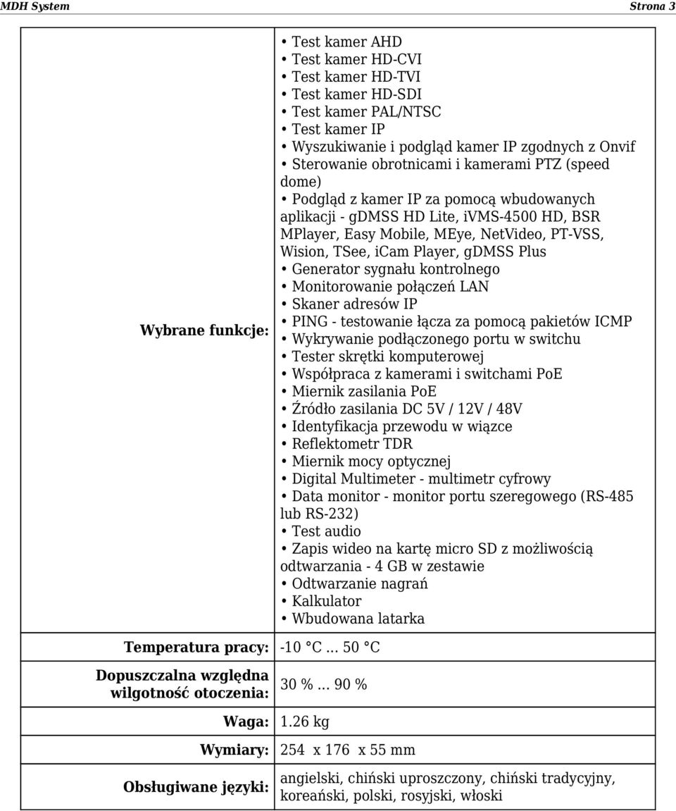 gdmss Plus Generator sygnału kontrolnego Monitorowanie połączeń LAN Skaner adresów IP PING - testowanie łącza za pomocą pakietów ICMP Wykrywanie podłączonego portu w switchu Tester skrętki