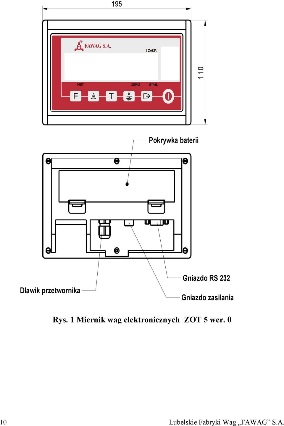 przetwornika Gniazdo RS 232 Gniazdo