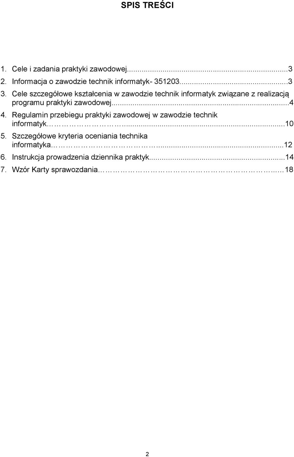 ..4 4. Regulamin przebiegu praktyki zawodowej w zawodzie technik informatyk...10 5.