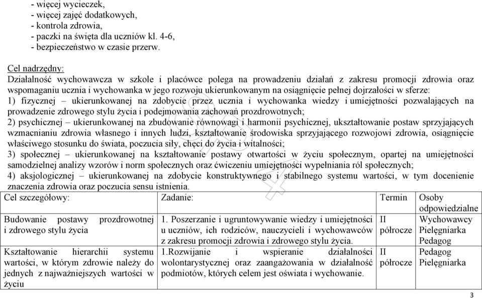 pełnej dojrzałości w sferze: 1) fizycznej ukierunkowanej na zdobycie przez ucznia i wychowanka wiedzy i umiejętności pozwalających na prowadzenie zdrowego stylu życia i podejmowania zachowań