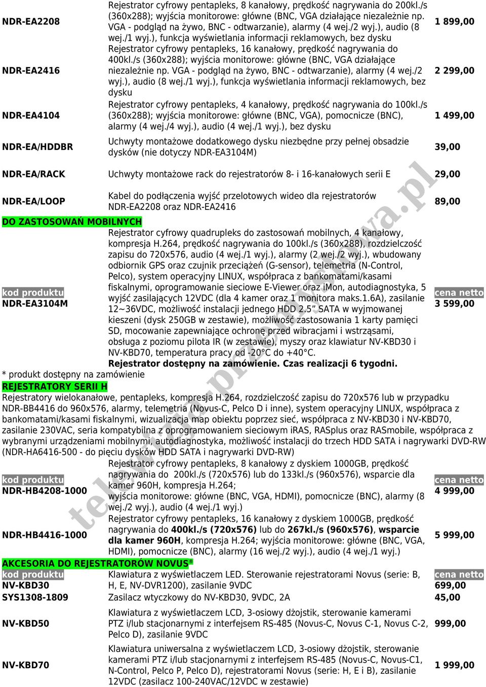 ), funkcja wyświetlania informacji reklamowych, bez dysku Rejestrator cyfrowy pentapleks, 16 kanałowy, prędkość nagrywania do 400kl.