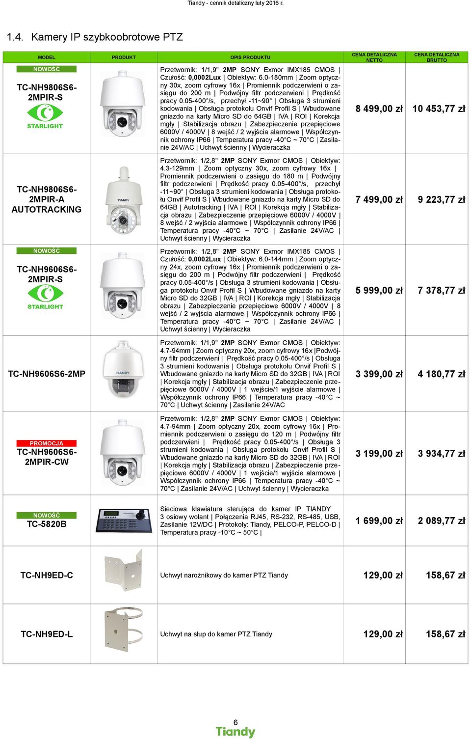 05-400 /s, przechył -11~90 Obsługa 3 strumieni kodowania Obsługa protokołu Onvif Profil S Wbudowane gniazdo na karty Micro SD do 64GB IVA ROI Korekcja mgły Stabilizacja obrazu Zabezpieczenie