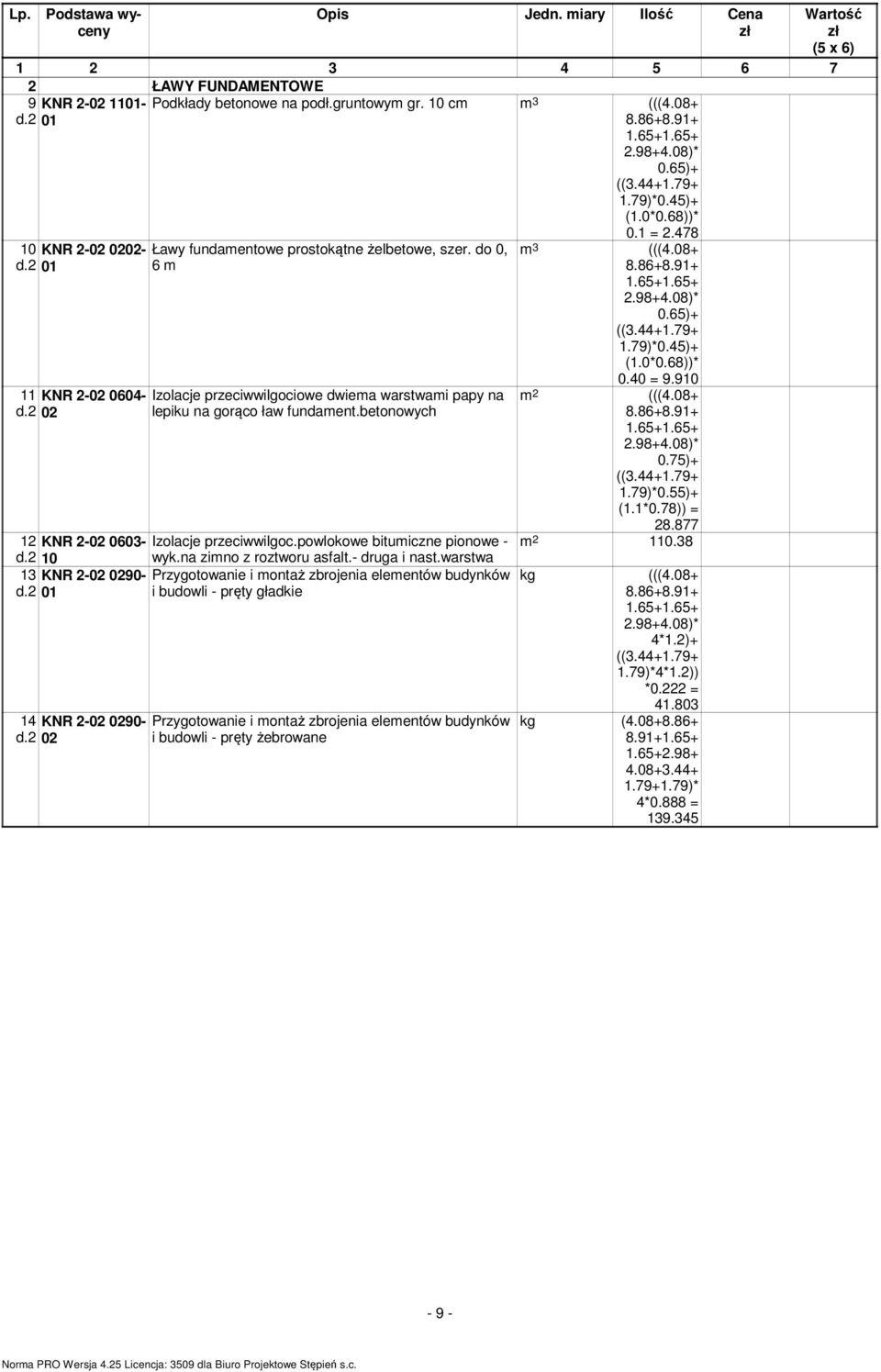 betonowych 12 KNR 2-02 0603- Izolacje przeciwwilgoc.powlokowe bitumiczne pionowe - d.2 10 wyk.na zimno z roztworu asfalt.- druga i nast.