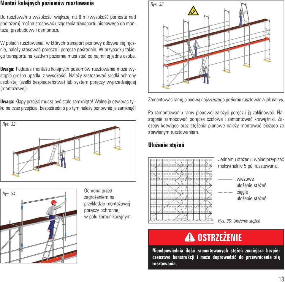 Uwaga: Podczas monta u kolejnych poziomów rusztowania mo e wyst¹piæ groÿba upadku z wysokoœci.