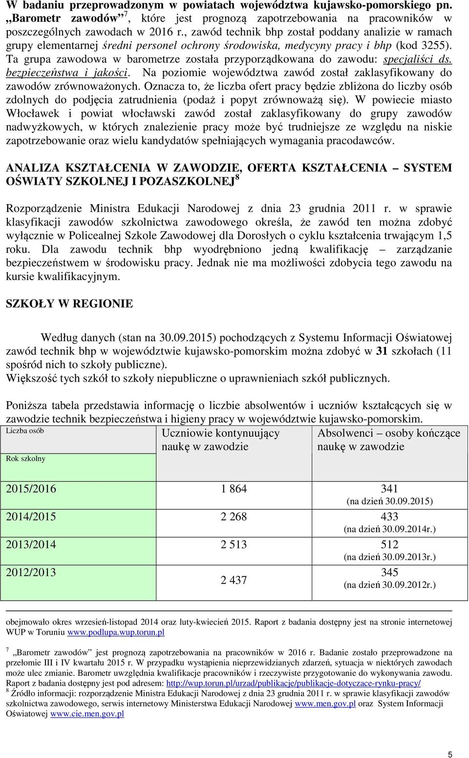 Ta grupa zawodowa w barometrze została przyporządkowana do zawodu: specjaliści ds. bezpieczeństwa i jakości. Na poziomie województwa zawód został zaklasyfikowany do zawodów zrównoważonych.