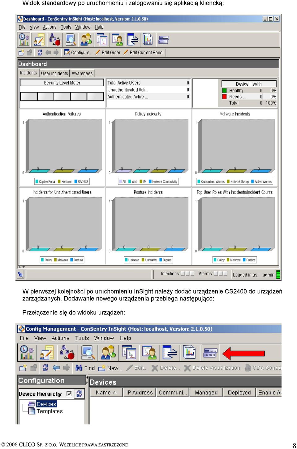 dodać urządzenie CS2400 do urządzeń zarządzanych.