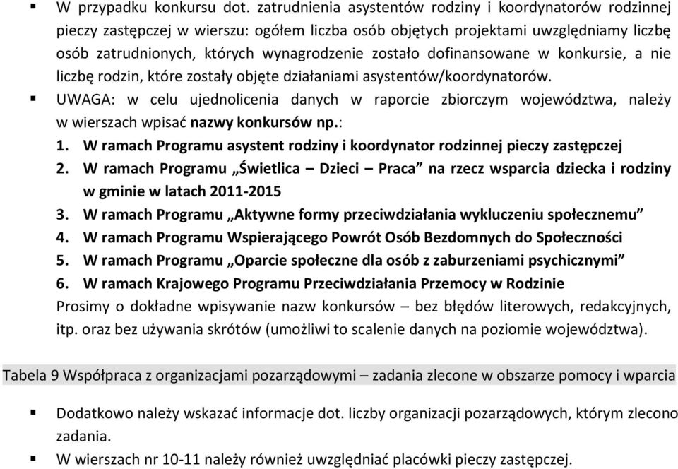 dofinansowane w konkursie, a nie liczbę rodzin, które zostały objęte działaniami asystentów/koordynatorów.