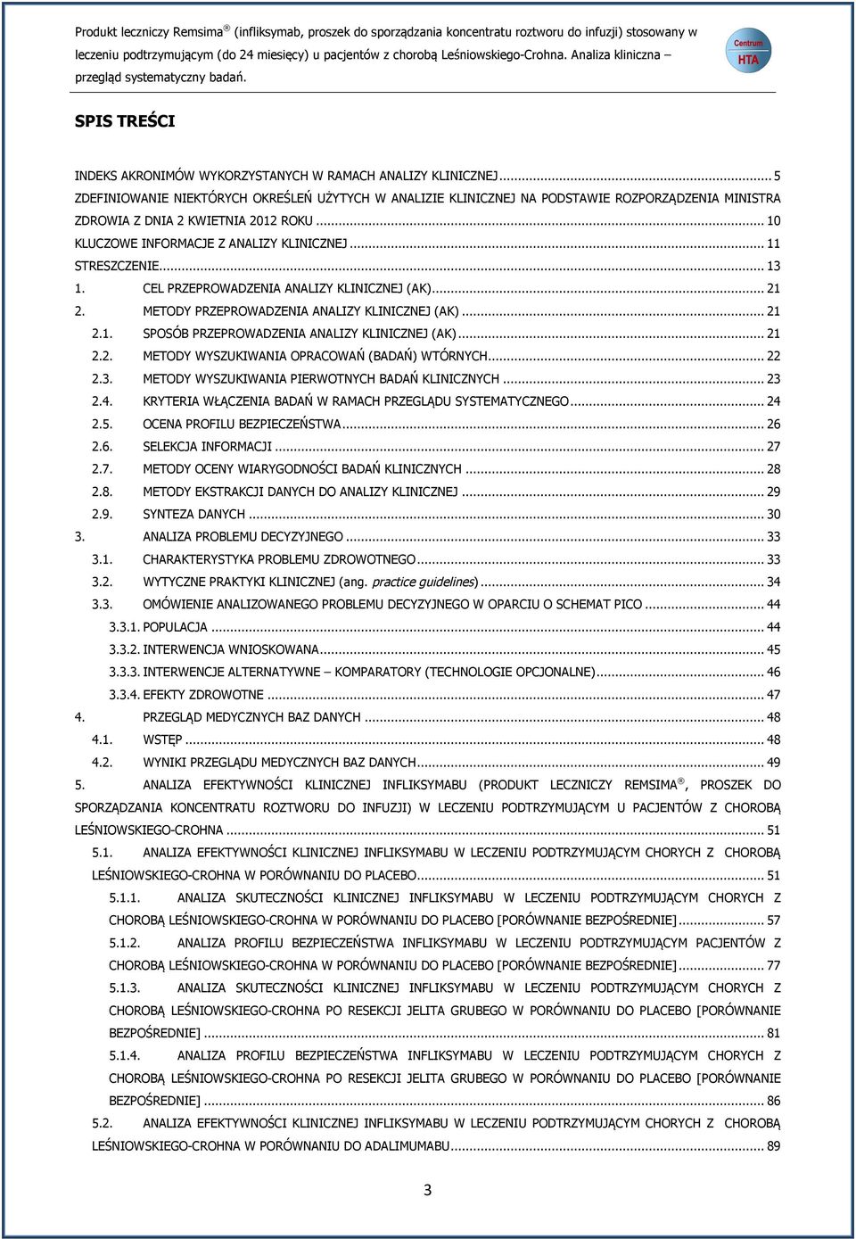 .. 11 STRESZCZENIE... 13 1. CEL PRZEPROWADZENIA ANALIZY KLINICZNEJ (AK)... 21 2. METODY PRZEPROWADZENIA ANALIZY KLINICZNEJ (AK)... 21 2.1. SPOSÓB PRZEPROWADZENIA ANALIZY KLINICZNEJ (AK)... 21 2.2. METODY WYSZUKIWANIA OPRACOWAŃ (BADAŃ) WTÓRNYCH.