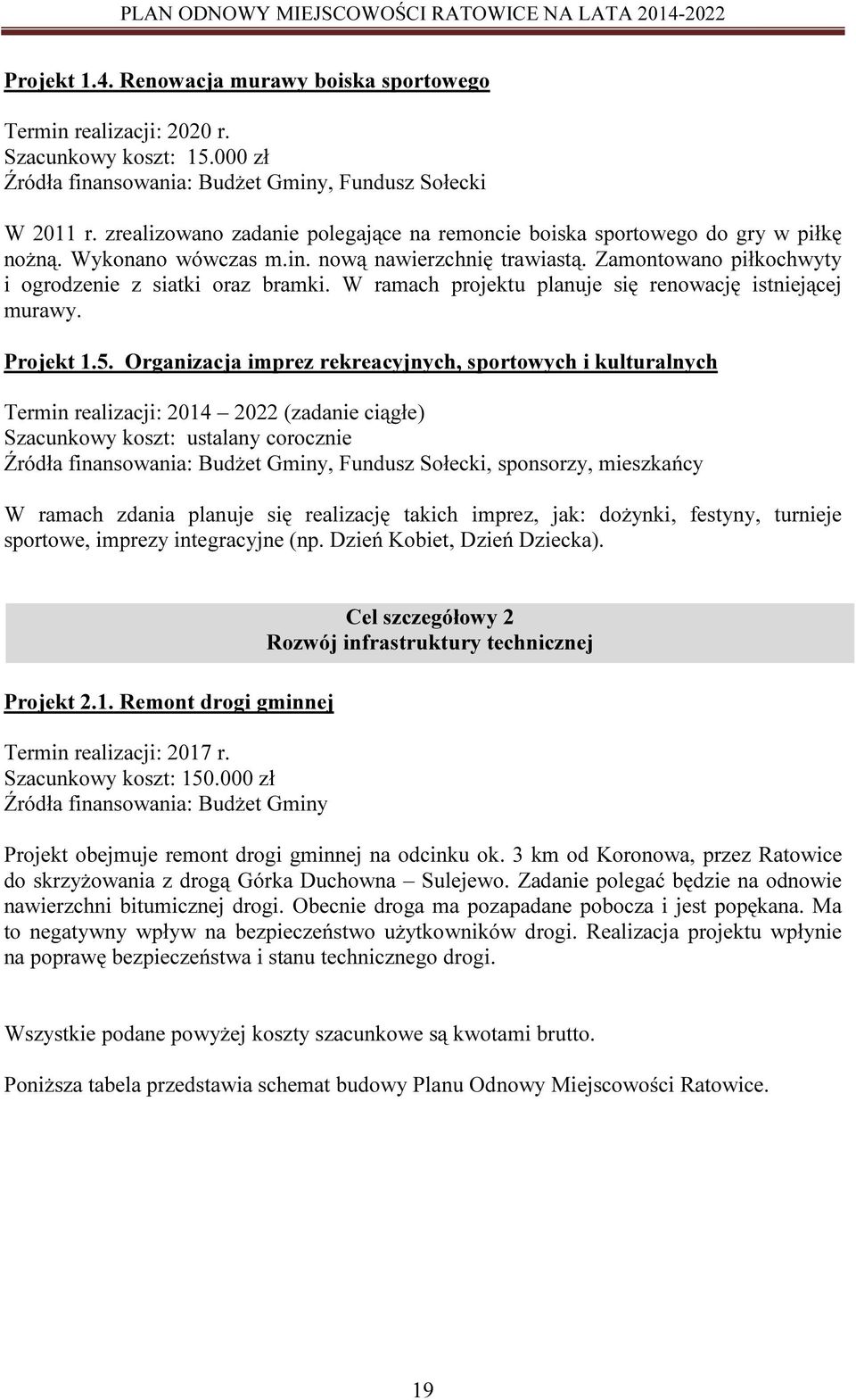 W ramach projektu planuje się renowację istniejącej murawy. Projekt 1.5.