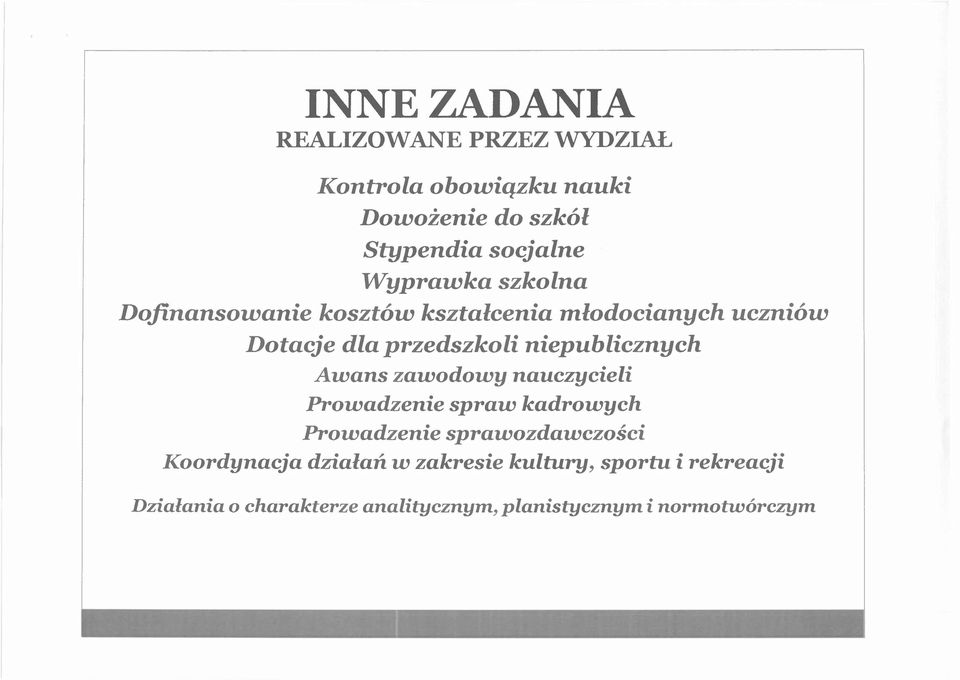 niepublicznych Awans zawodowy nauczycieli Prowadzenie spraw kadrowych Prowadzenie sprawozdawczości
