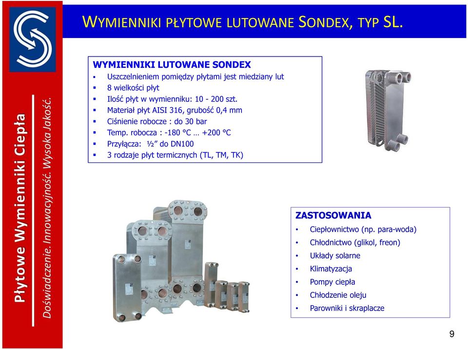 10-200 szt. Materiał płyt AISI 316, grubość 0,4 mm Ciśnienie robocze : do 30 bar Temp.