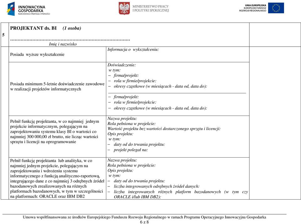 zaprojektowaniu systemu klasy BI o wartości co najmniej 300 000,00 zł brutto, nie licząc wartości sprzętu i licencji na oprogramowanie Wartość projektu bez wartości dostarczonego sprzętu i licencji: