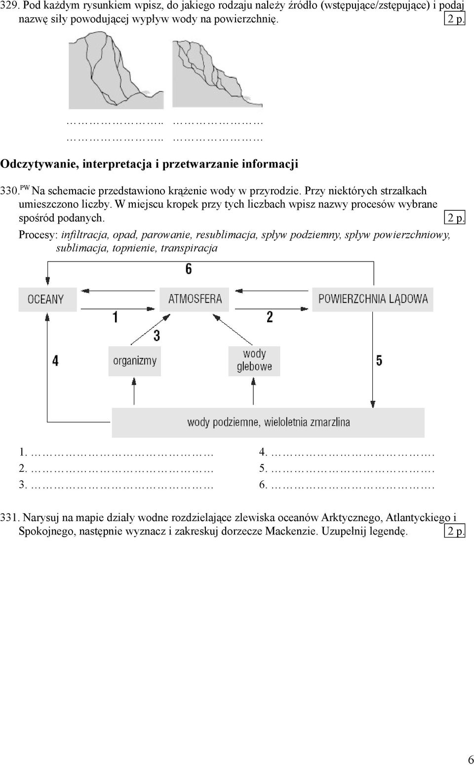 W miejscu kropek przy tych liczbach wpisz nazwy procesów wybrane spośród podanych. 2 p.