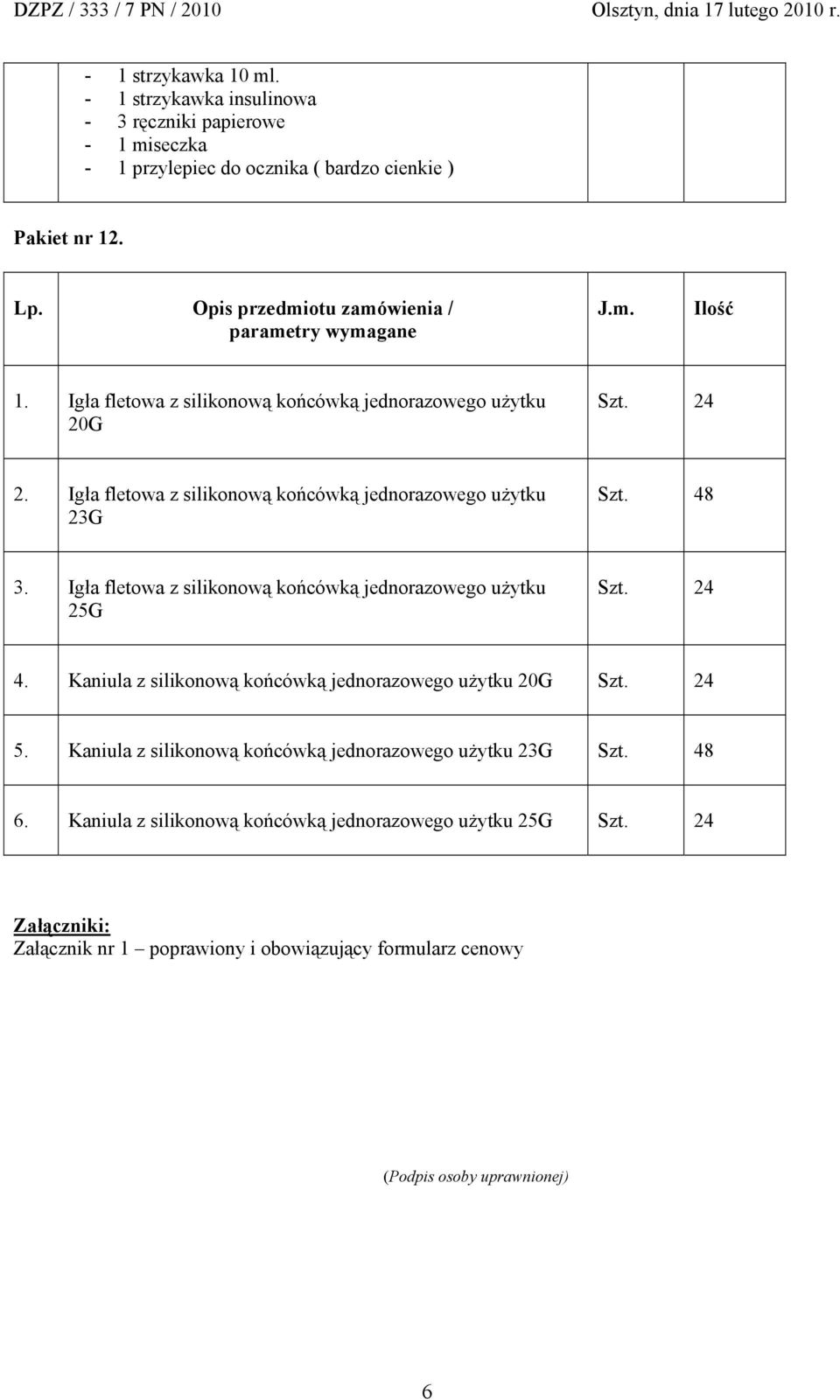 Kaniula z silikonową końcówką jednorazowego użytku 20G 24 5. Kaniula z silikonową końcówką jednorazowego użytku 23G 48 6.