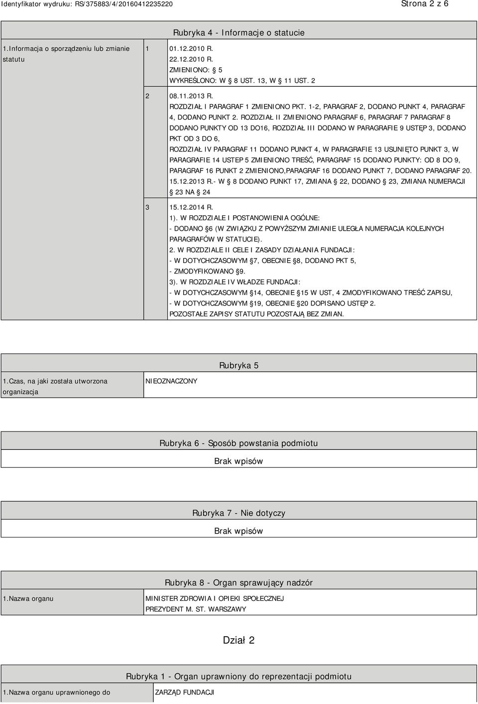 ROZDZIAŁ II ZMIENIONO PARAGRAF 6, PARAGRAF 7 PARAGRAF 8 DODANO PUNKTY OD 13 DO16, ROZDZIAŁ III DODANO W PARAGRAFIE 9 USTĘP 3, DODANO PKT OD 3 DO 6, ROZDZIAŁ IV PARAGRAF 11 DODANO PUNKT 4, W