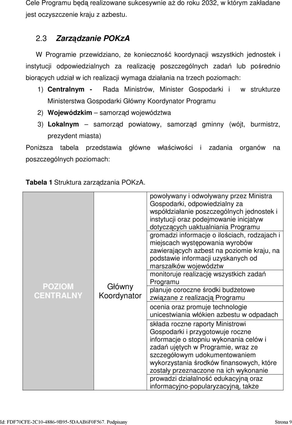3 Zarządzanie POKzA W Programie przewidziano, że konieczność koordynacji wszystkich jednostek i instytucji odpowiedzialnych za realizację poszczególnych zadań lub pośrednio biorących udział w ich
