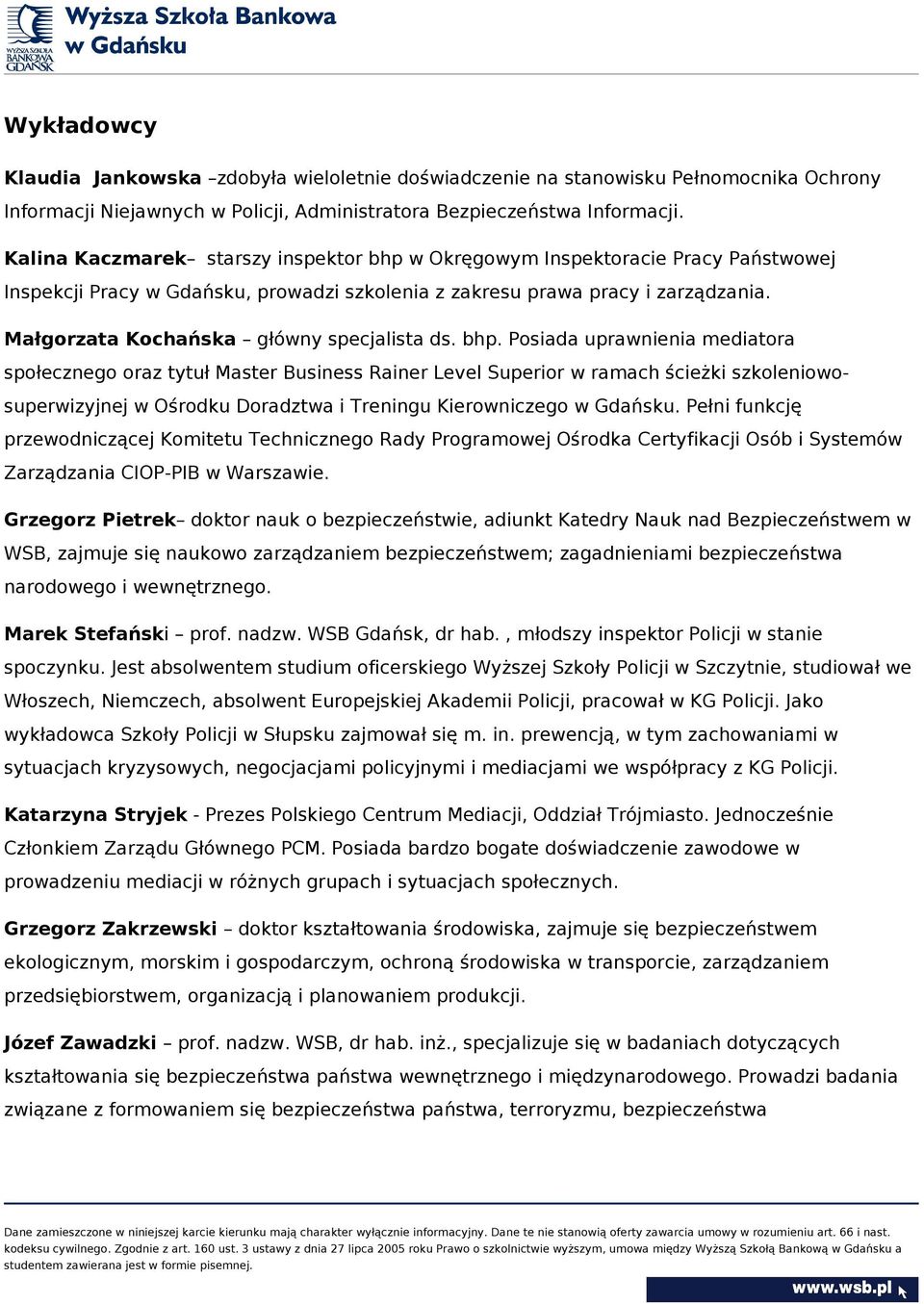 Małgorzata Kochańska główny specjalista ds. bhp.