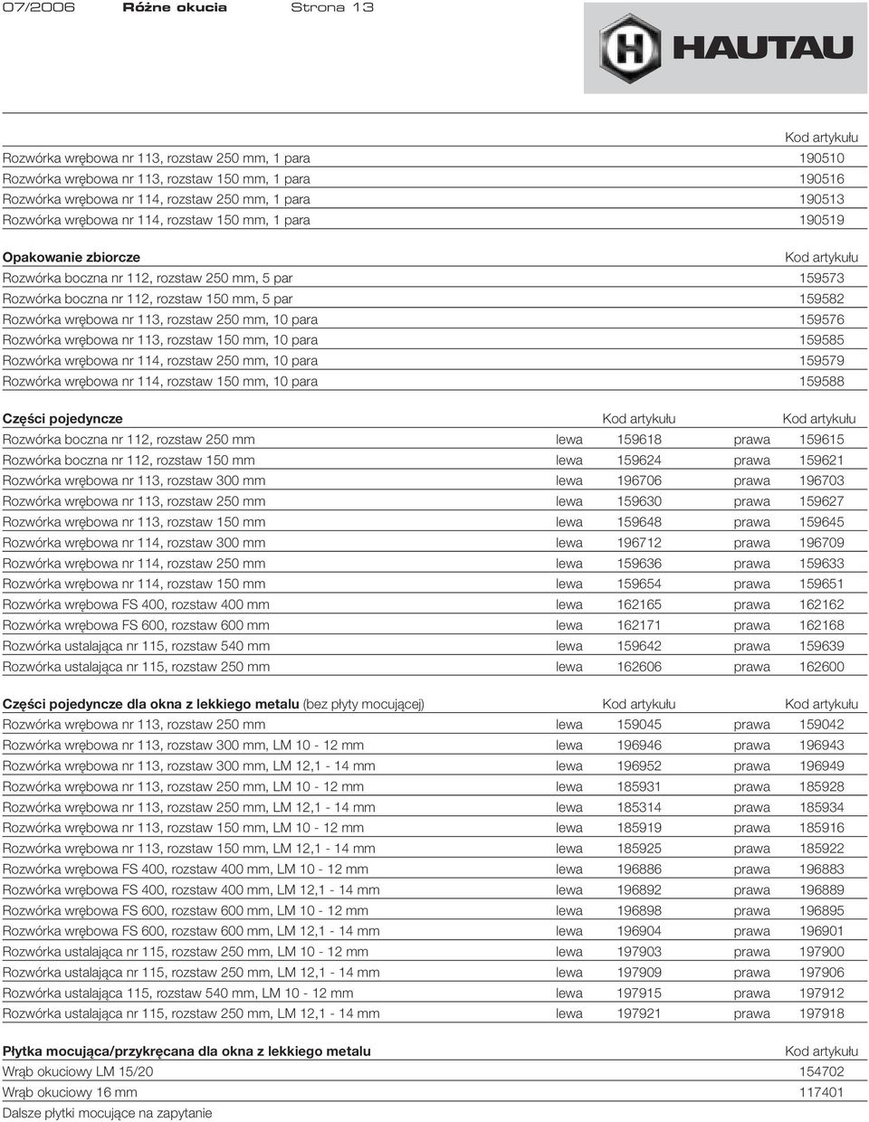 159582 Rozwórka wrębowa nr 113, rozstaw 250 mm, 10 para 159576 Rozwórka wrębowa nr 113, rozstaw 150 mm, 10 para 159585 Rozwórka wrębowa nr 114, rozstaw 250 mm, 10 para 159579 Rozwórka wrębowa nr 114,