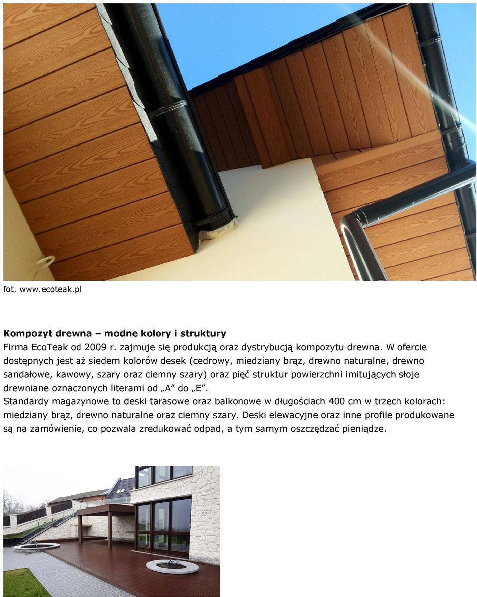 struktur powierzchni imitujących słoje drewniane oznaczonych literami od A do E.