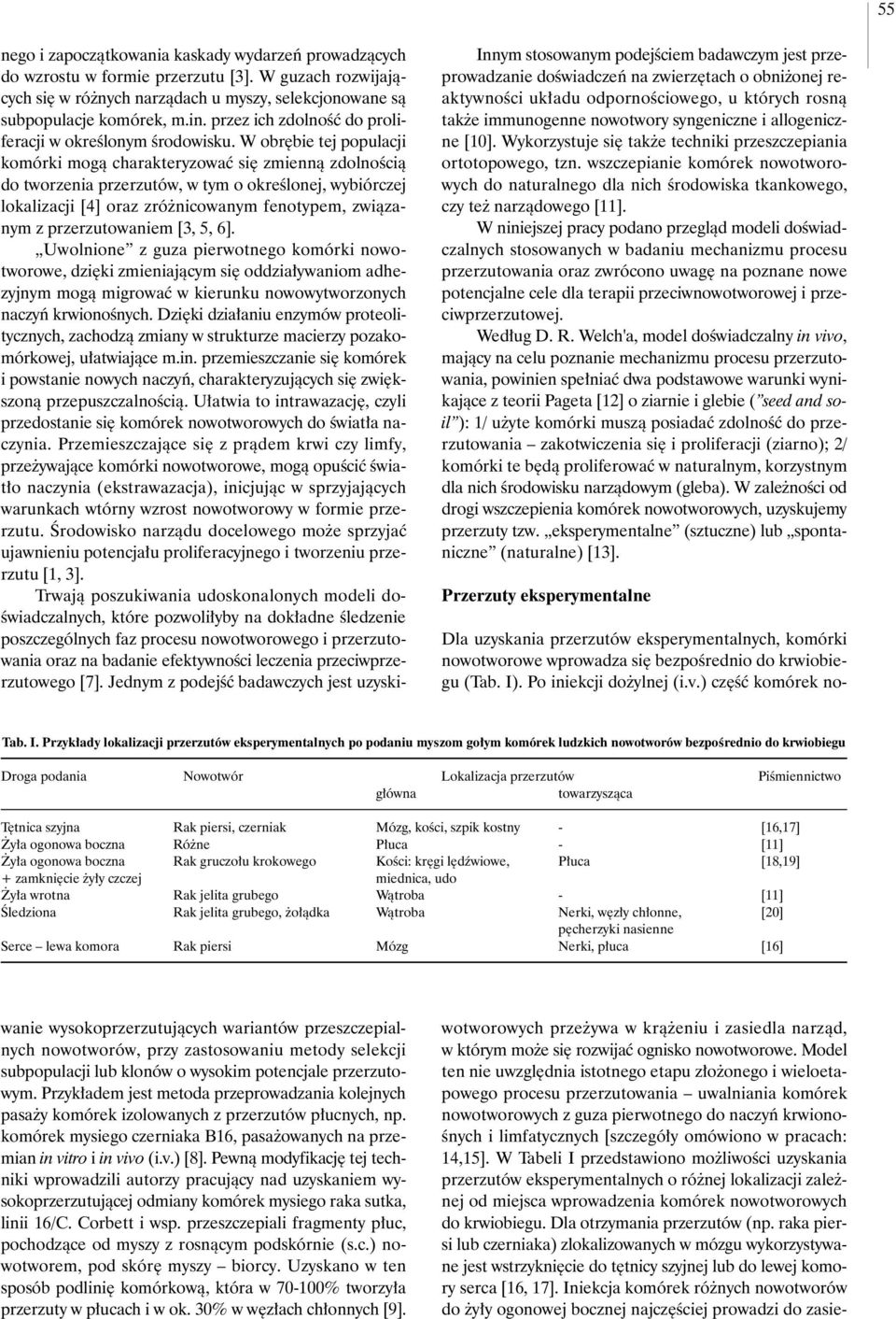 W niniejszej pracy podano przeglàd modeli doêwiadczalnych stosowanych w badaniu mechanizmu procesu przerzutowania oraz zwrócono uwag na poznane nowe potencjalne cele dla terapii przeciwnowotworowej i