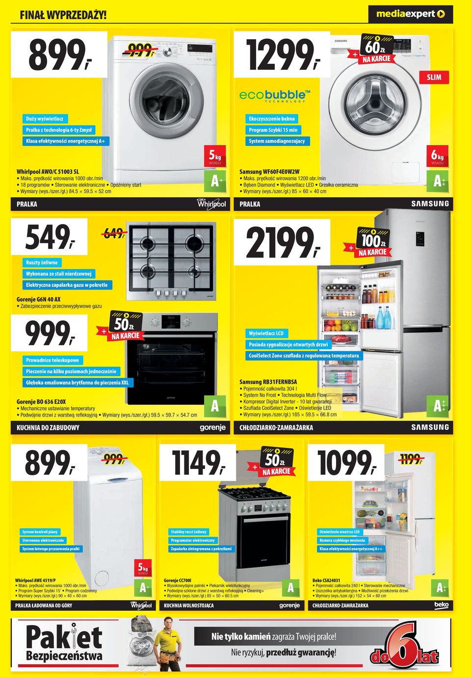 prędkość wirowania 1000 obr./min 18 programów Sterowanie elektroniczne Opóźniony start Wymiary (wys./szer./gł.) 84.5 59.5 52 cm 5 kg WSDU Samsung WF60F4E0W2W Maks. prędkość wirowania 1200 obr.