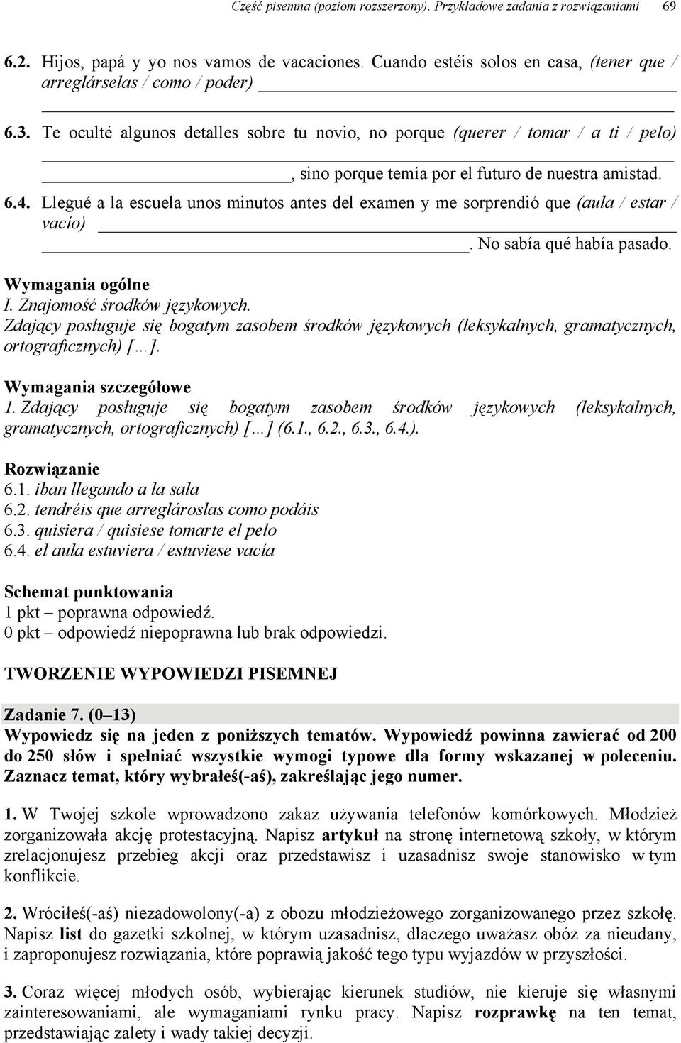 Llegué a la escuela unos minutos antes del examen y me sorprendió que (aula / estar / vacío). No sabía qué había pasado. I. Znajomość środków językowych.