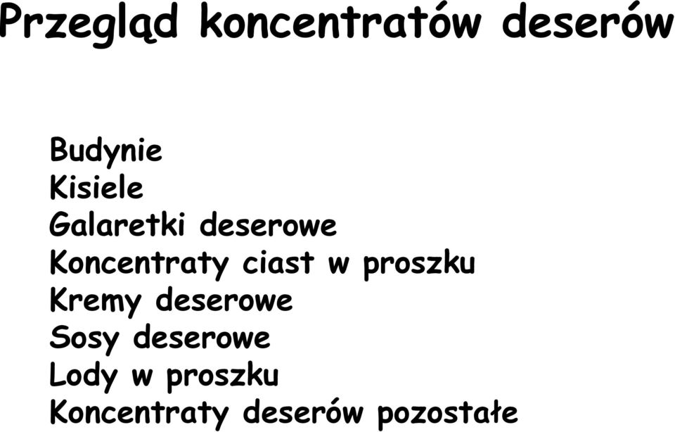 ciast w proszku Kremy deserowe Sosy