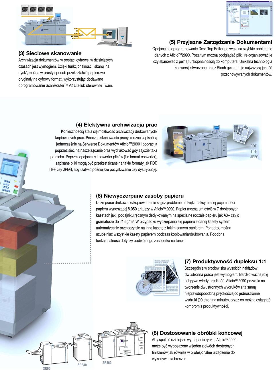 (5) Przyjazne Zarządzanie Dokumentami Opcjonalne oprogramowanie Desk Top Editor pozwala na szybkie pobieranie danych z Aficio 2090.