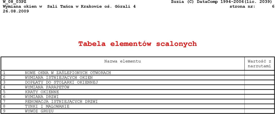 2 WYMIANA ISTNIEJĄCYCH OKIEN 3 DOPŁATY DO STOLARKI OKIENNEJ 4 WYMIANA PARAPETÓW 5