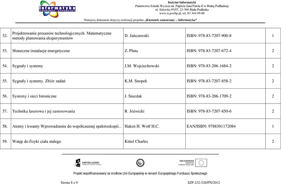 M. Snopek ISBN: 978-83-7207-858-2 2 56. Systemy i sieci fotoniczne J. Siuzdak ISBN: 978-83-206-1709-2 2 57. Technika laserowa i jej zastosowania R.