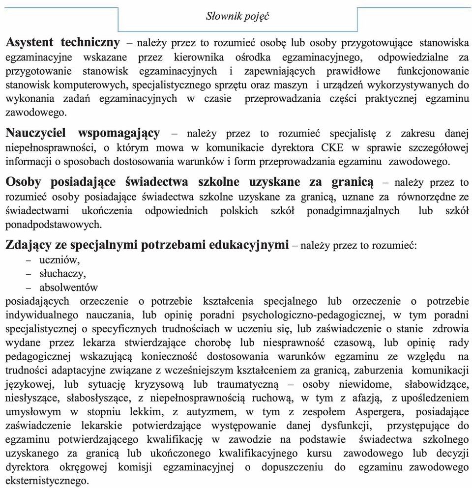 egzaminacyjnych w czasie przeprowadzania części praktycznej egzaminu zawodowego.