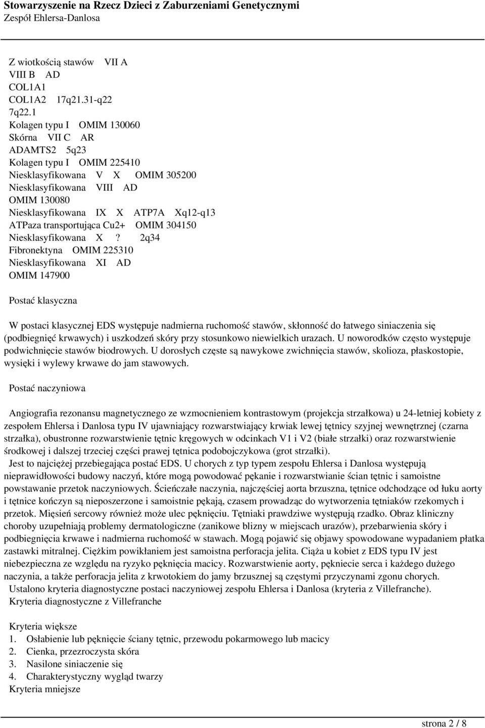 Stowarzyszenie Na Rzecz Dzieci Z Zaburzeniami Genetycznymi Zespol Ehlersa Danlosa Pdf Free Download