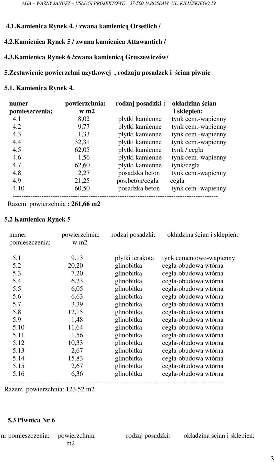 1 8,02 płytki kamienne tynk cem.-wapienny 4.2 9,77 płytki kamienne tynk cem.-wapienny 4.3 1,33 płytki kamienne tynk cem.-wapienny 4.4 32,31 płytki kamienne tynk cem.-wapienny 4.5 62,05 płytki kamienne tynk / cegła 4.
