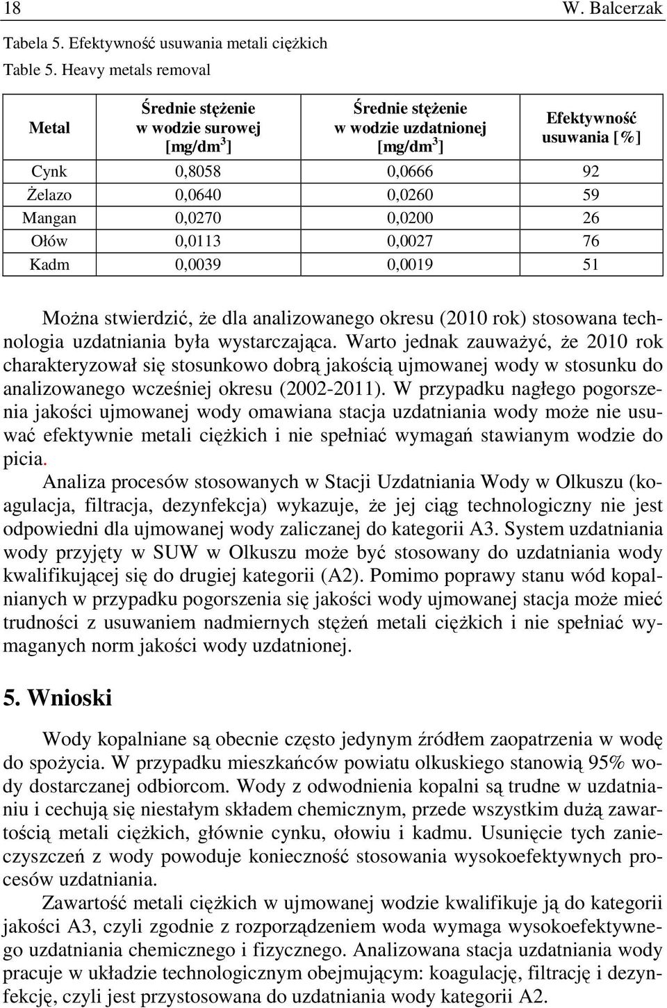 0,0270 0,0200 26 Ołów 0,0113 0,0027 76 Kadm 0,0039 0,0019 51 MoŜna stwierdzić, Ŝe dla analizowanego okresu (2010 rok) stosowana technologia uzdatniania była wystarczająca.