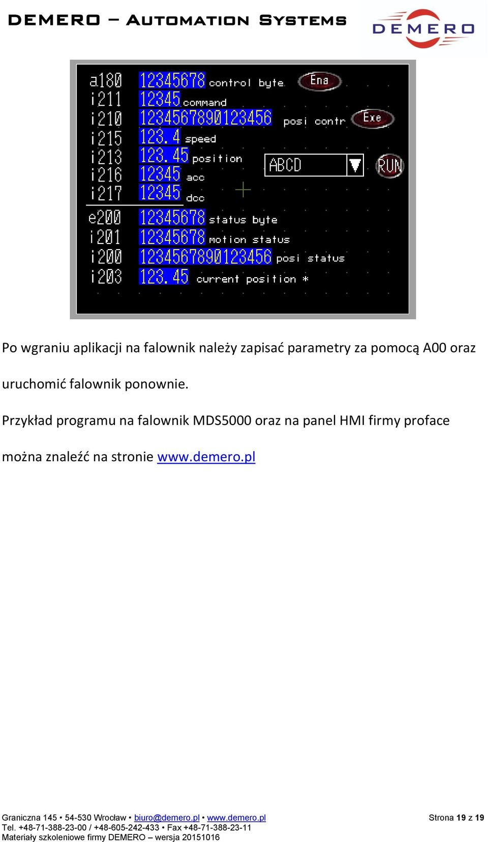 Przykład programu na falownik MDS5000 oraz na panel HMI firmy proface