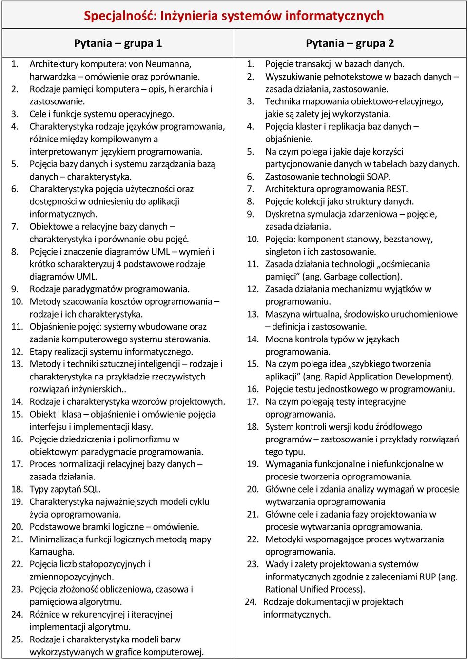 Pojęcia bazy danych i systemu zarządzania bazą danych charakterystyka. 6. Charakterystyka pojęcia użyteczności oraz dostępności w odniesieniu do aplikacji 7.