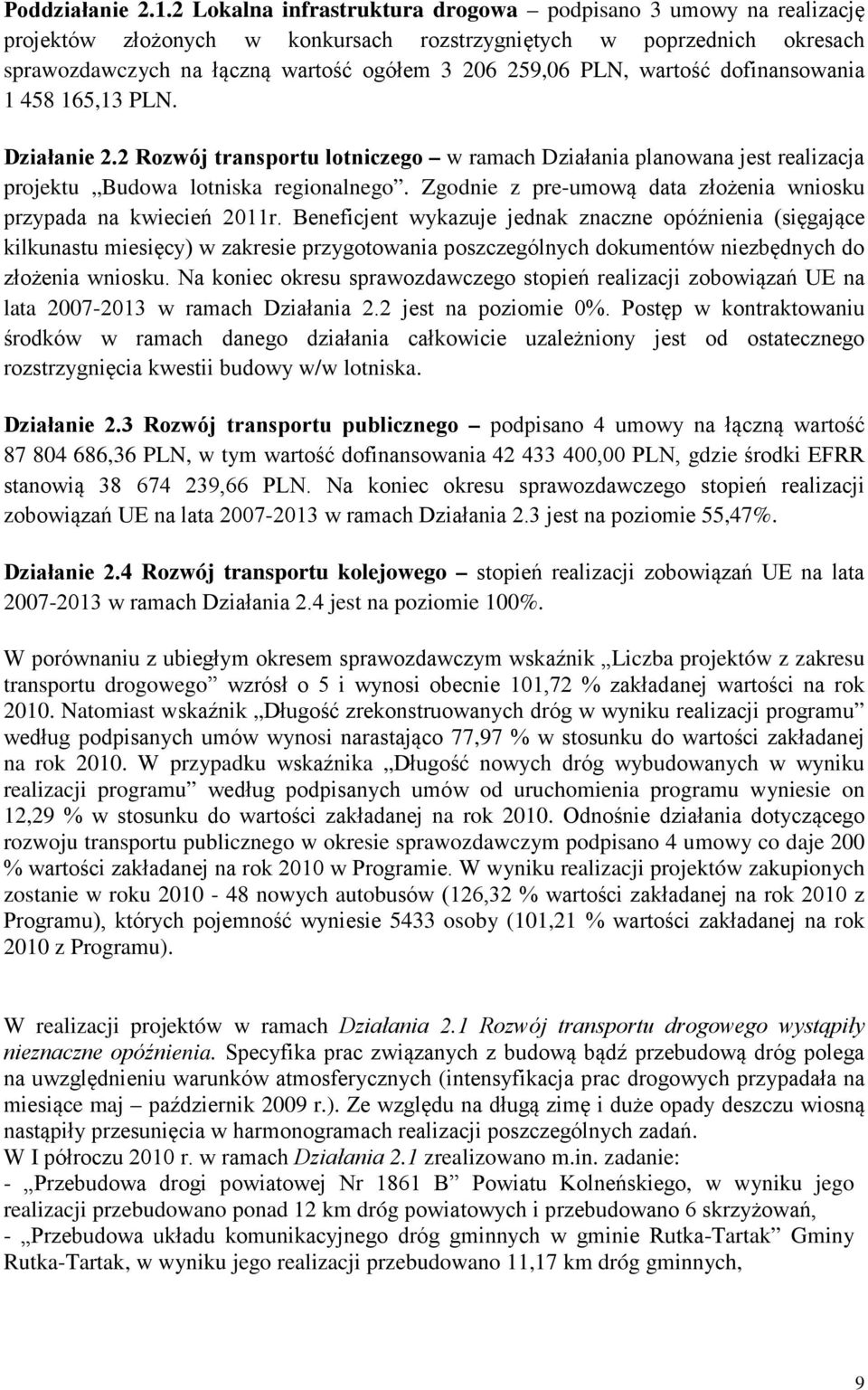 wartość dofinansowania 1 458 165,13 PLN. Działanie 2.2 Rozwój transportu lotniczego w ramach Działania planowana jest realizacja projektu Budowa lotniska regionalnego.